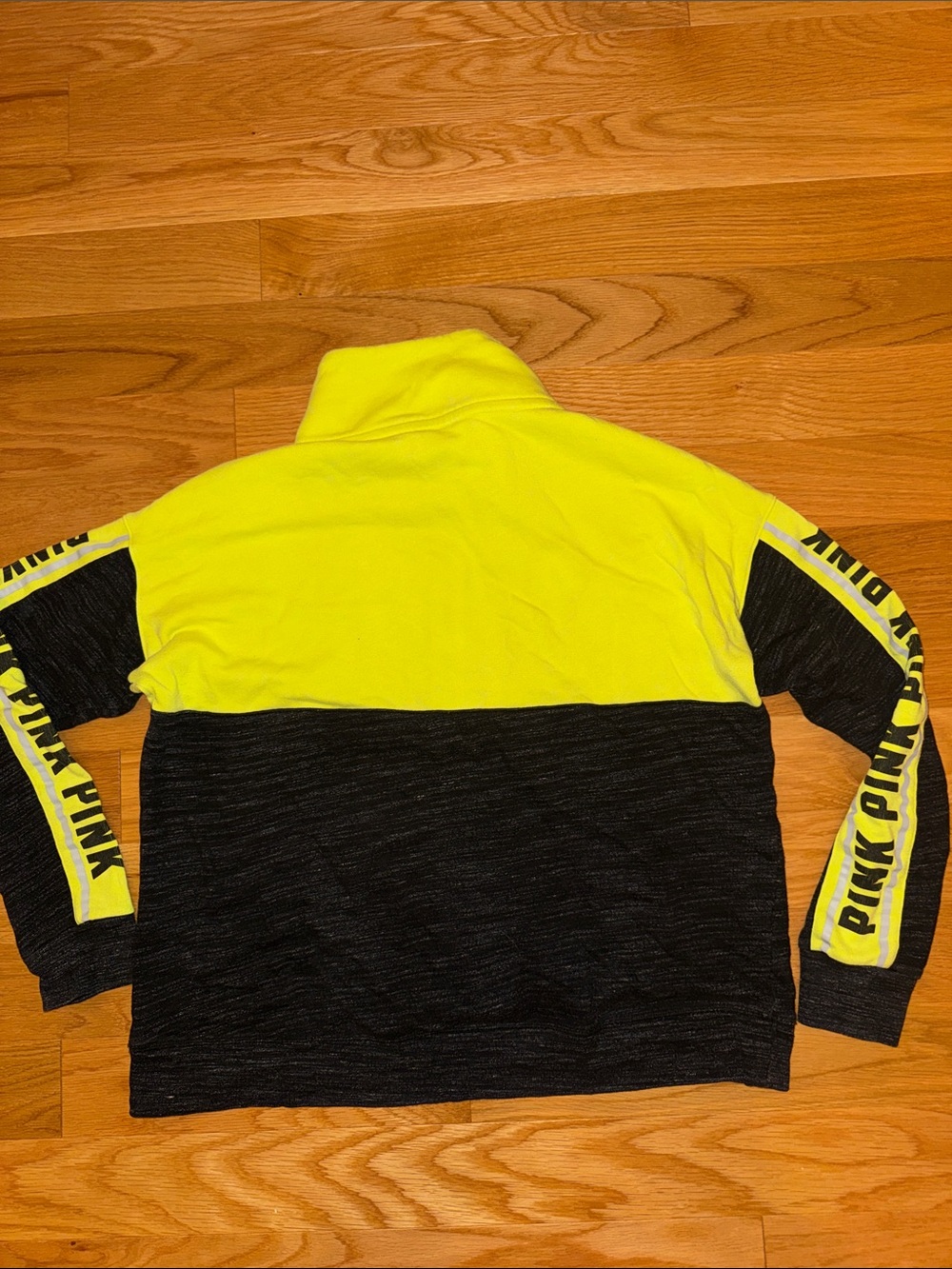 PINK Victoria’s Secret 1/2 zip fluorescent yellow and Heathered black size Med
